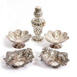 A PAIR OF SILVER PIERCED BONBON DISHES with marks for Chester 1900, each 17cm wide together with a