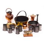 A COLLECTION OF VARIOUS METALWARE to include a copper and brass coffee pot by W A S Benson