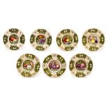 A SET OF SEVEN 19TH CENTURY BLOOR DERBY PORCELAIN PLATES each with hand painted flowers and