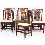 SEVEN VARIOUS 19TH CENTURY AND LATER DINING CHAIRS in the Georgian style, six with inset seats,