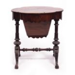 A VICTORIAN WALNUT WORKTABLE with a shaped top together with a reproduction mahogany davenport, 60cm