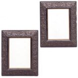 A PAIR OF ANTIQUE RECTANGULAR WALL MIRRORS with gesso moulded painted Renaissance style frames, each