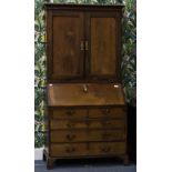 A 19TH CENTURY AND LATER MAHOGANY BUREAU BOOKCASE the associated upper section with panel doors,