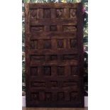 AN ANTIQUE SPANISH CHESTNUT DOOR with moulded decoration and diamond carved panels, 92.5cm wide x