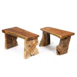 TWO TEAK ROOT BENCHES each approximately 77cm long x 37cm deep x 44cm high (2) Condition: minor