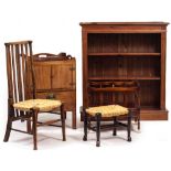 A 19TH CENTURY MAHOGANY TRAY TOP COMMODE with cupboards to the front and pull out drawer, 51cm