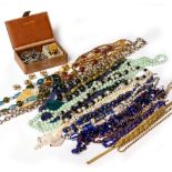 A COLLECTION OF COSTUME AND PASTE JEWELLERY to include a blood stone and rock crystal bead necklace,