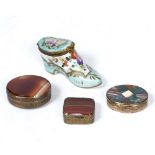 THREE 19TH CENTURY GILT METAL AND AGATE SET BOXES the largest 5cm wide x 2cm high together with a