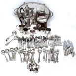 A GROUP OF KINGS PATTERN SILVER PLATED CUTLERY together with further single plate to include a