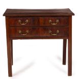 A 19TH CENTURY MAHOGANY SIDE TABLE with two short drawers over a single drawer with swan neck