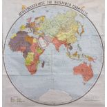 A MID 20TH CENTURY PULL DOWN WALL MAP of the Southern Hemisphere, edited by Prof. Dr Freidrich