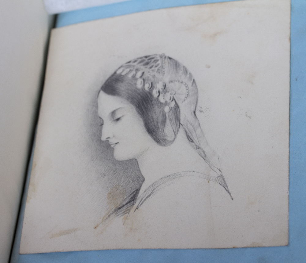 A VICTORIAN PAPIER MACHE BOUND ALBUM the cover decorated with mother of pearl and flowers, the album - Image 4 of 7