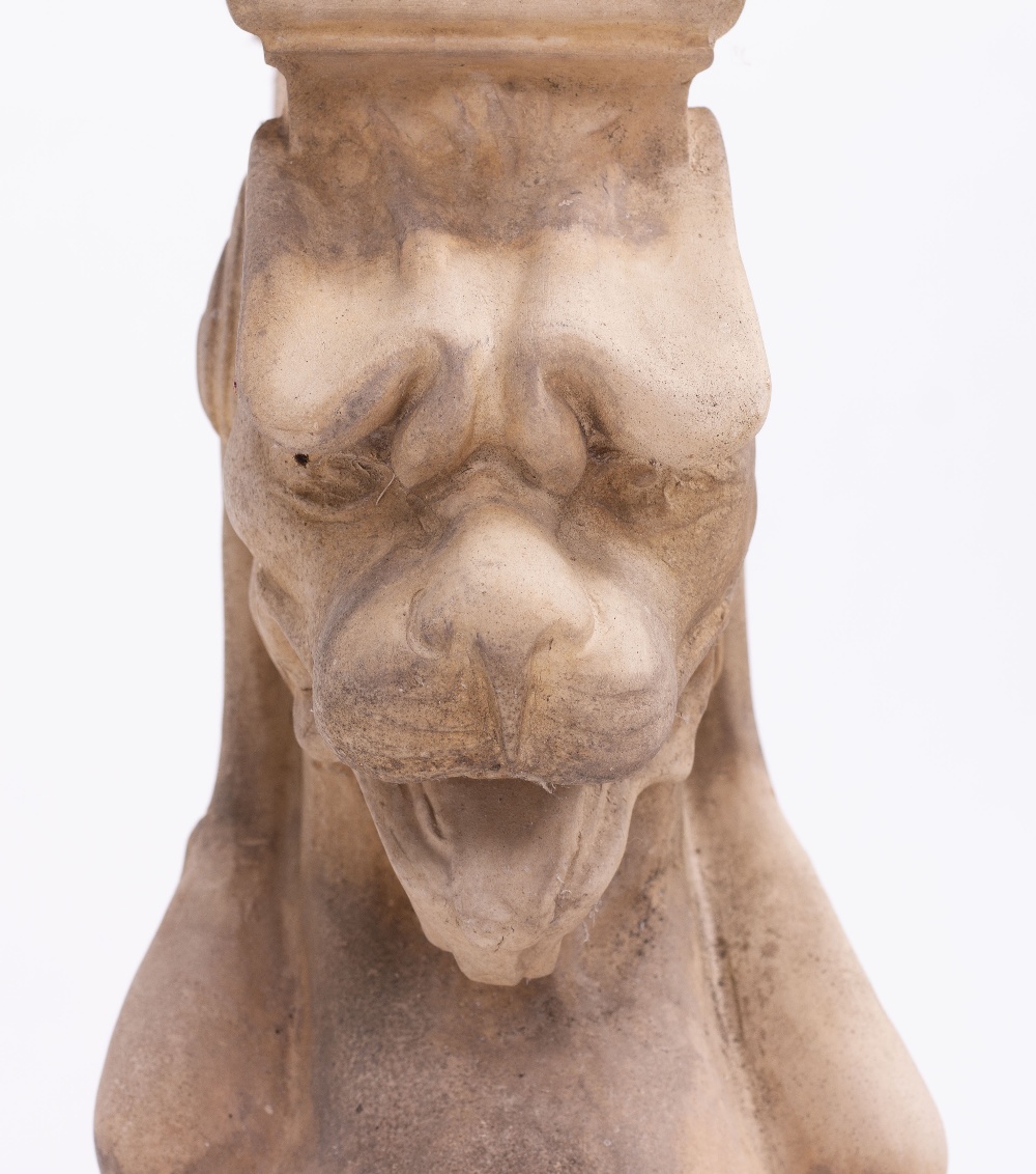 A VICTORIAN BUFF TERRACOTTA MONOPODIA with griffin term, 17cm wide x 37cm deep x 59.5cm high overall - Image 3 of 5