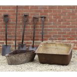 A 19TH CENTURY CAST IRON AND ENAMEL RECTANGULAR SINK four use as a garden planter, 72cm wide x