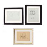 TWO FRAMED PENCIL SKETCHES one with a label to the reverse attributing them to Reverend Henry