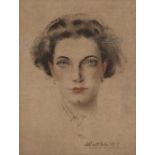 ALFONS PURTSCHER (1885-1962) Portrait of a lady with striking blue eyes, pastel on paper, signed and
