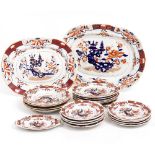 A MASONS IRONSTONE PART DINNER SERVICE to include two platters, six larger plates, eight smaller