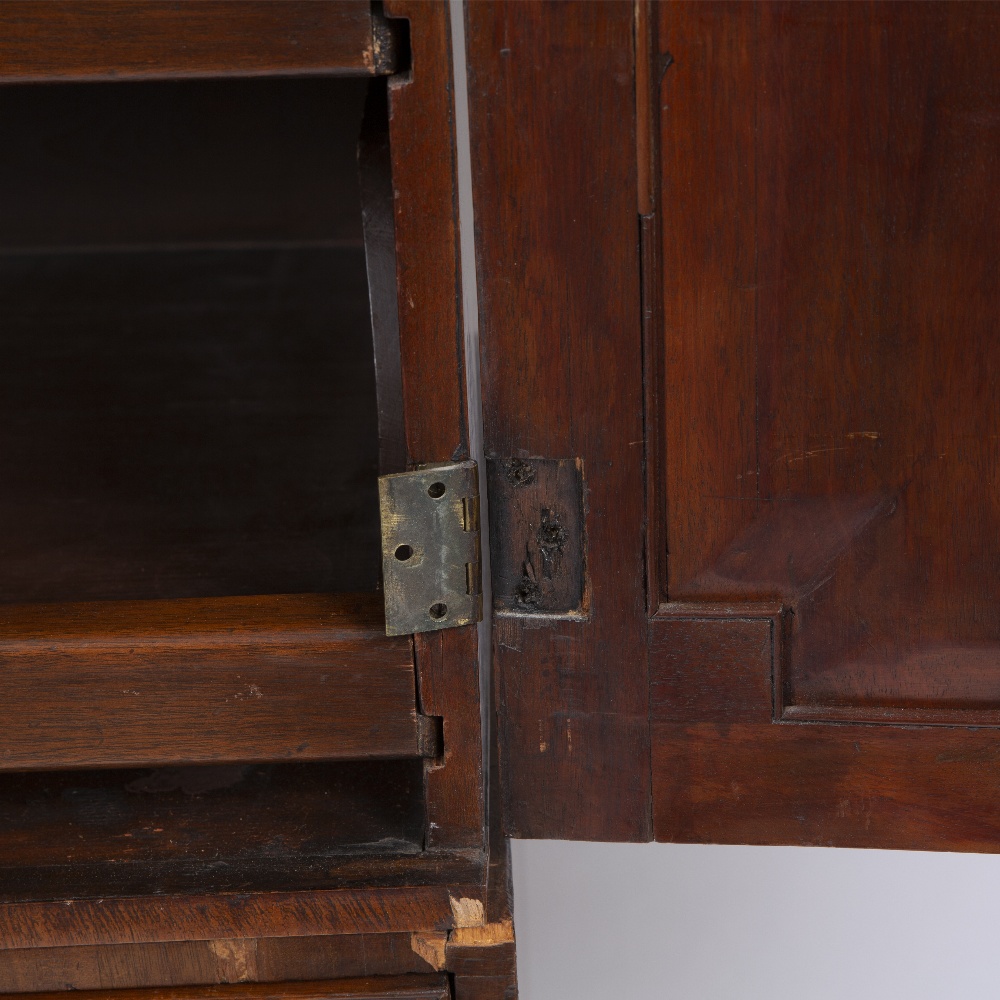 A 19TH CENTURY MAHOGANY LINEN PRESS with twin panelled doors above two short and two long drawers - Image 6 of 10