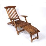 A TEAK GARDEN STEAMER CHAIR by Barlo Tyrie with brass mounts, 60cm wide x 94cm deep x 103cm high