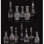 THIRTEEN ANTIQUE AND LATER DECANTERS Condition: some with chips and marks, moderate condition