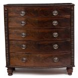 A MID 19TH CENTURY MAHOGANY BOW FRONTED CHEST OF TWO SHORT AND FOUR LONG DRAWERS standing on