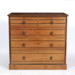 A VICTORIAN HARDWOOD CHEST OF TWO SHORT AND THREE LONG DRAWERS with ebonised line decoration to