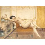 LATE 19TH CENTURY CONTINENTAL SCHOOL Reclining nude, watercolour, unsigned, 36cm x 47cm At
