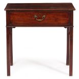 A GEORGE III MAHOGANY SIDE TABLE with single drawer, 77cm wide x 45cm deep x 76.5cm high