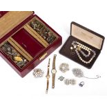 A MIXED LOT of jewellery and costume jewellery to include a ladies cocktail watch with a 9 carat