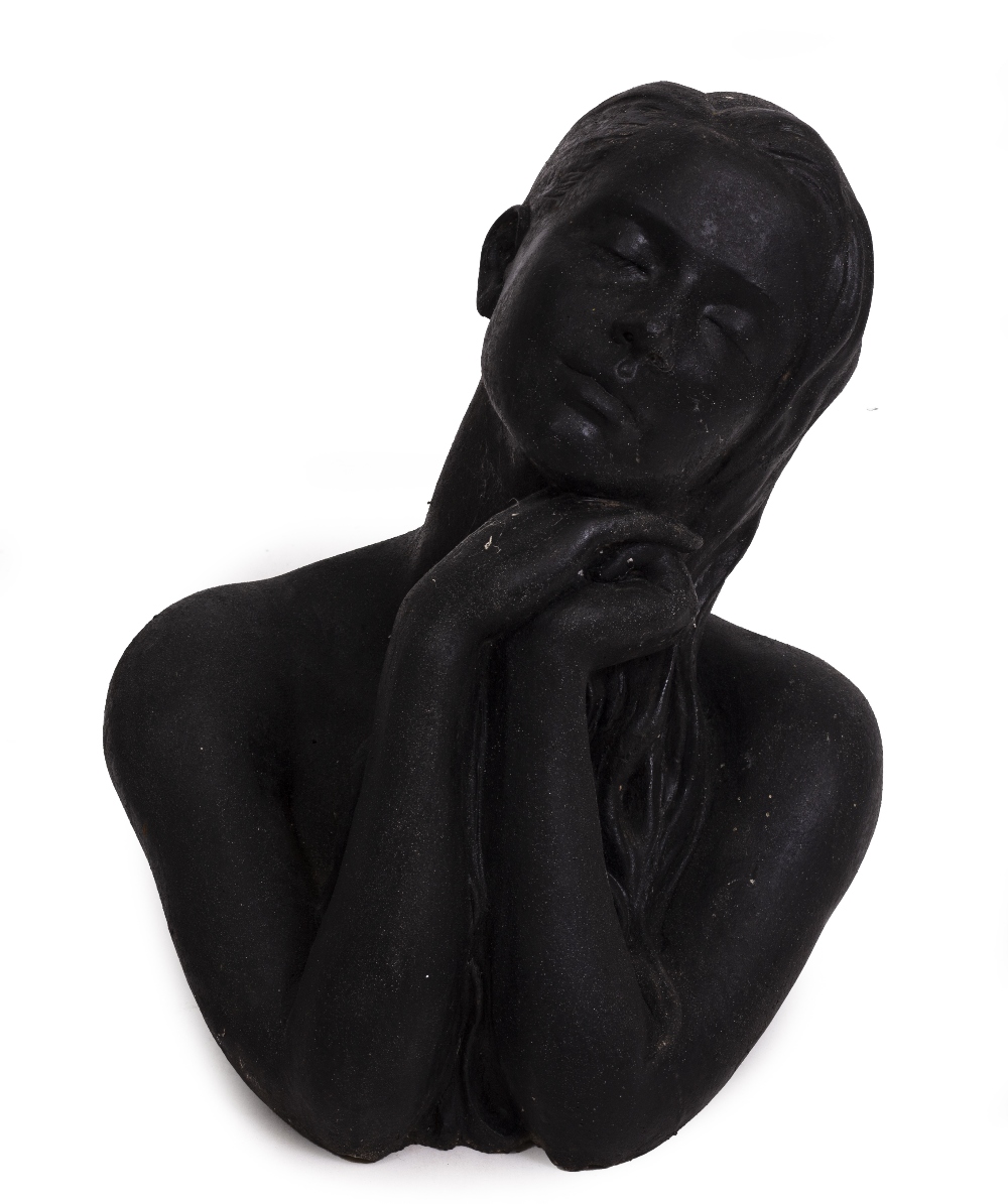 CHRISTINE BAXTER (21ST CENTURY SCHOOL) cast bust of a young girl, black painted reconstituted stone,