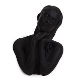 CHRISTINE BAXTER (21ST CENTURY SCHOOL) cast bust of a young girl, black painted reconstituted stone,