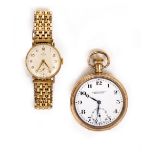 A SMITHS DELUXE FIFTEEN JEWEL WRIST WATCH with 9 carat gold case in a rolled link bracelet, dial 3cm