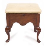 A GEORGE III MAHOGANY STOOL with later hinged upholstered top, for use as a dressing table stool,