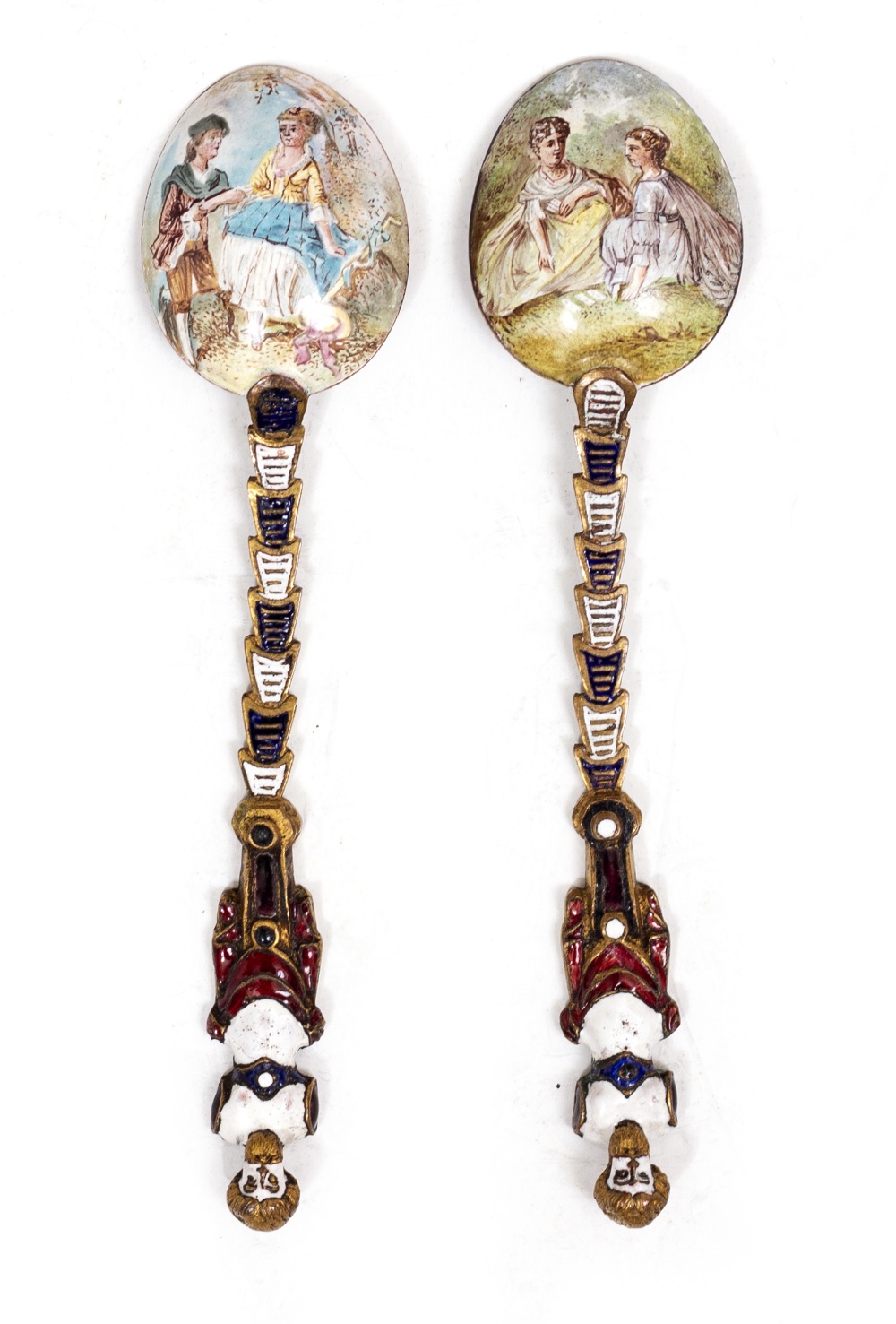 TWO CONTINENTAL ENAMELLED APOSTLE SPOONS each with classical decoration, 12cm in length Condition: - Image 4 of 4