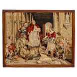 A 19TH CENTURY OAK FRAMED TAPESTRY 75cm x 94cm Condition: usual wear as expected