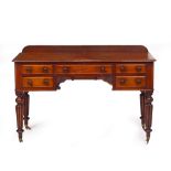 A VICTORIAN MAHOGANY WRITING OR DRESSING TABLE with raised back, central knee hole surrounded by
