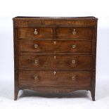 A 19TH CENTURY MAHOGANY CHEST OF TWO SHORT AND THREE LONG DRAWERS with brass ring handles and