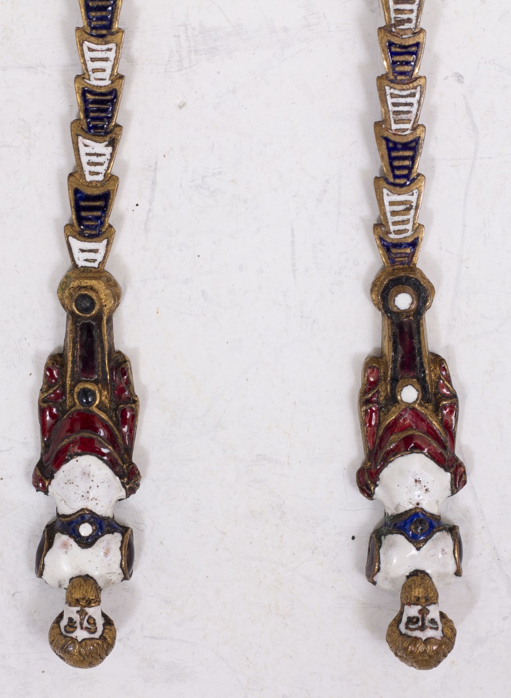 TWO CONTINENTAL ENAMELLED APOSTLE SPOONS each with classical decoration, 12cm in length Condition: - Image 2 of 4