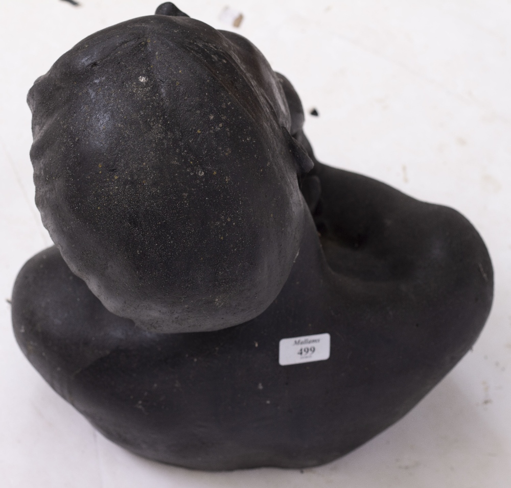 CHRISTINE BAXTER (21ST CENTURY SCHOOL) cast bust of a young girl, black painted reconstituted stone, - Image 2 of 4