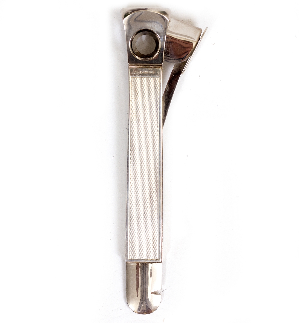 A STEEL AND SILVER MOUNTED CIGAR CUTTER with dates for Birmingham 1987 and makers mark B & M, 15.2cm - Image 2 of 4