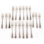 A SET OF EARLY 20TH CENTURY SILVER FEATHER PATTERN CUTLERY with marks for London 1902, makers mark