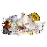 A QUANTITY OF 19TH CENTURY AND LATER CERAMICS, GLASS AND METALWARE to include a silver mounted cut