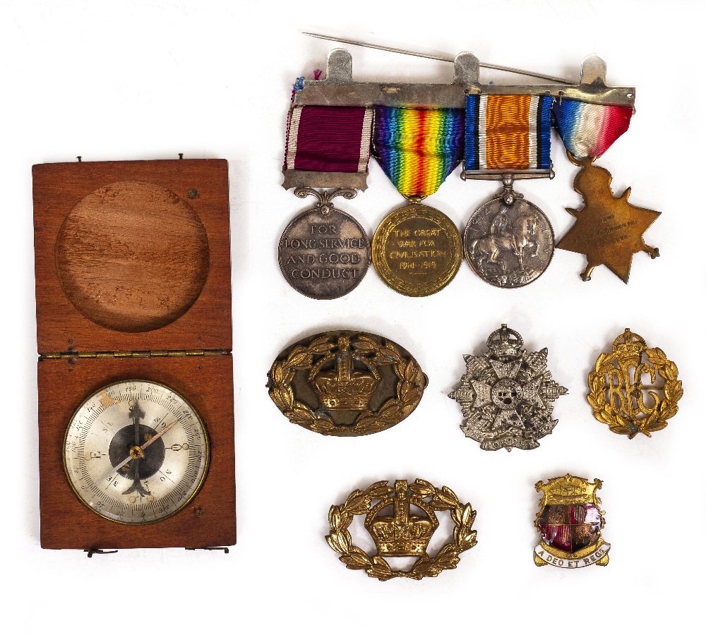 A CASED SET OF FOUR WORLD WAR I MEDALS awarded to 7403 Private J.F. Dingain. RIF. Brig. together