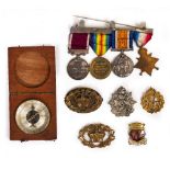 A CASED SET OF FOUR WORLD WAR I MEDALS awarded to 7403 Private J.F. Dingain. RIF. Brig. together