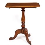 A VICTORIAN MAHOGANY TILT TOP TABLE with a turned steam and tripod base, 65.5cm wide x 52.5cm deep x