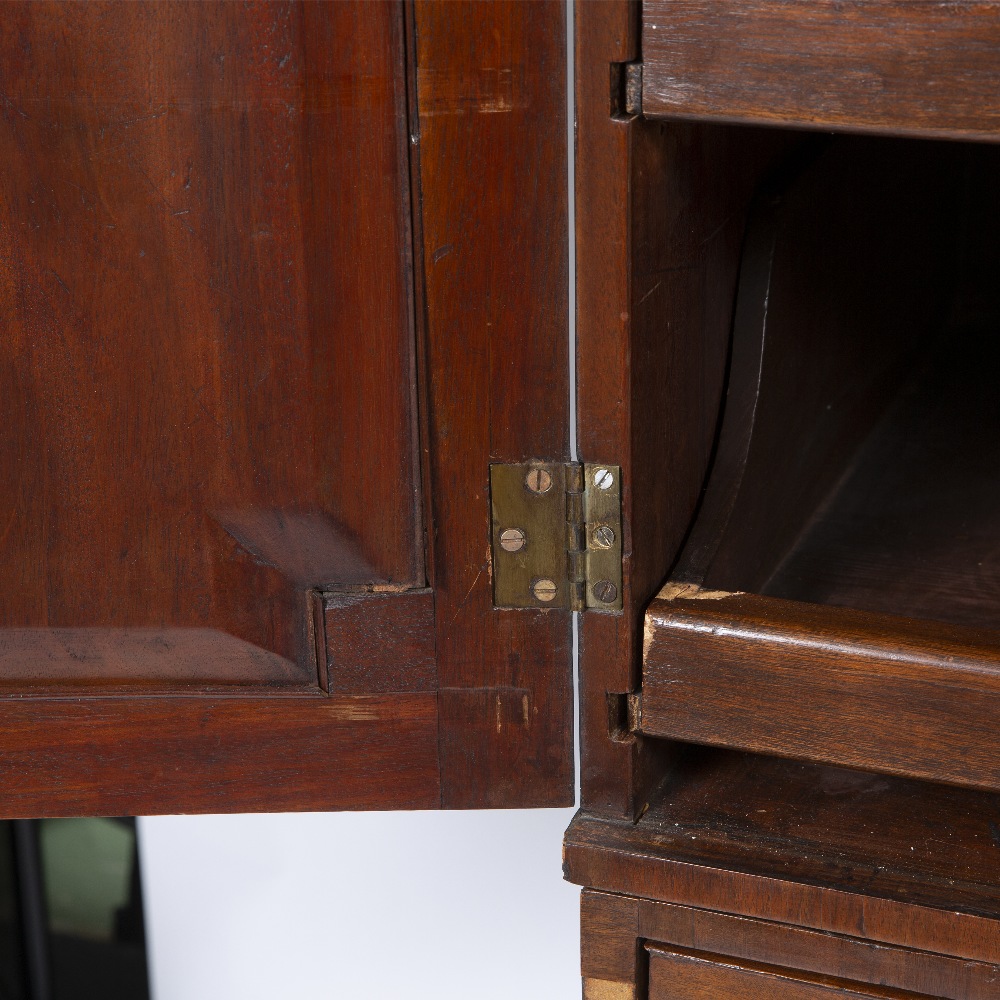 A 19TH CENTURY MAHOGANY LINEN PRESS with twin panelled doors above two short and two long drawers - Image 5 of 10