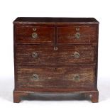 A 19TH CENTURY MAHOGANY BOW FRONTED CHEST OF TWO SHORT AND TWO LONG DRAWERS standing on bracket