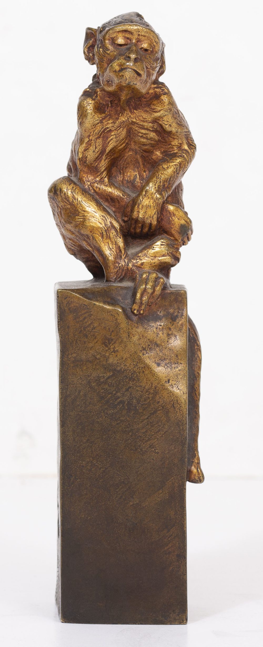 A BRASS CROUCHING MONKEY on a plinth, signed 'M Max' to side and '23v' to back, 24.5cm high - Image 7 of 7