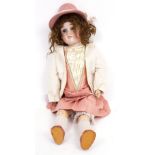 A GERMAN PORCELAIN HEADED DOLL the back on the head impressed 'Max Handwerck Germany/3', the doll