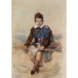 19TH CENTURY WATERCOLOUR depicting a boy in Highland dress, 59.5cm x 40cm, framed and glazed